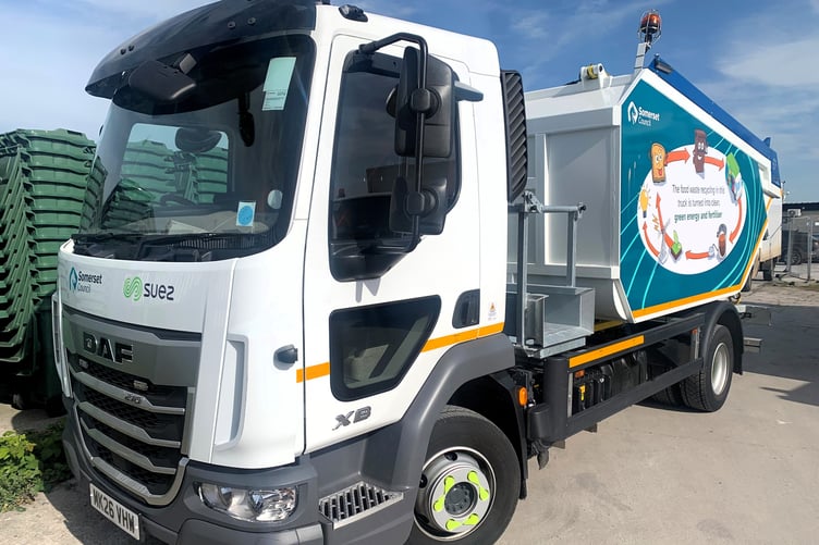 One of the new SUEZ food waste trucks operating across Somerset.