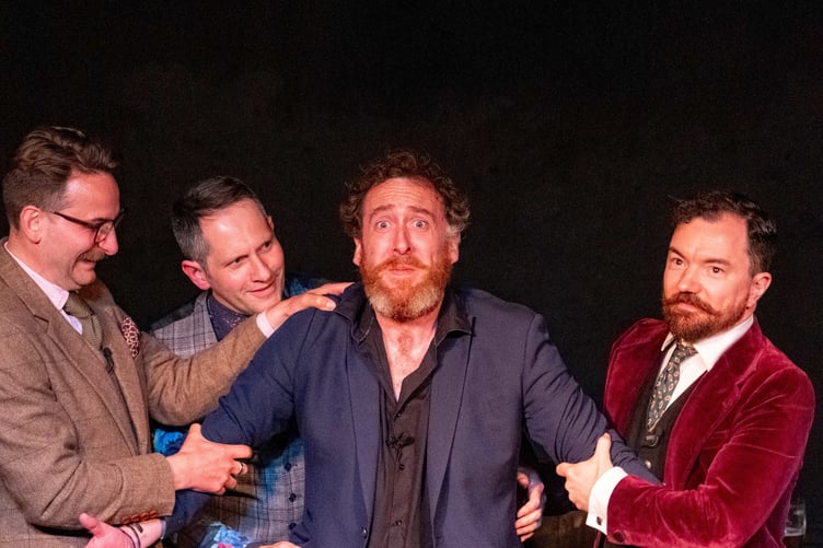 Dan Wheeler, Joseph Chance, Danann McAleer, and Dominic Allen during a live performance by The Apocalypse Players.