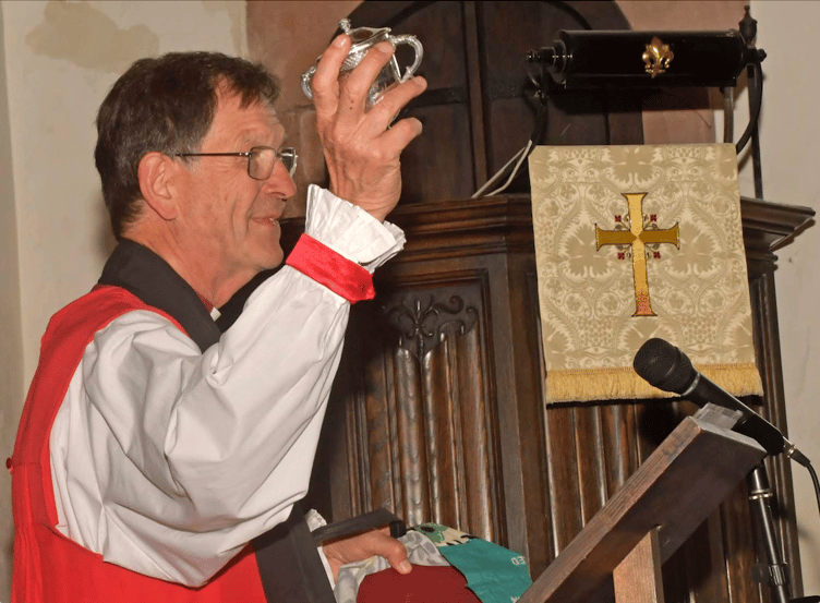 Former Bishop of Southwark Nigel Stock during a service in St George's Church, Bicknoller, paying tribute to one of Somerset's greatest cricketers Harold Gimblett, who was born in the village. PHOTO: Alain Lockyer.