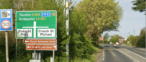 The A358 speed camera which caught Holt breaking the 30 mph limit.