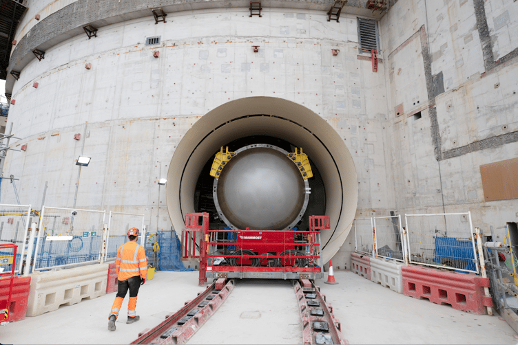Reactor number two is put into place at the Hinkley Point C nuclear power station.