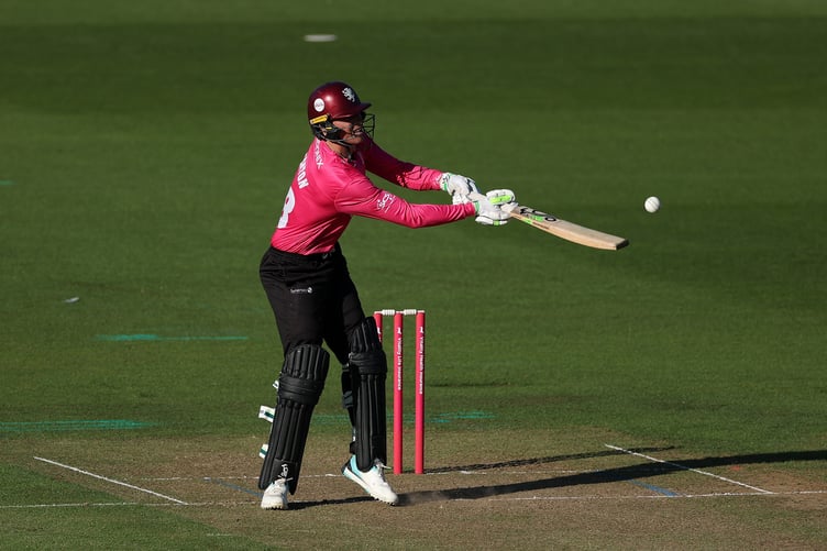 CARDIFF, WALES - MAY 29: Tom Banton of Somerset bats during the Vitality Blast match between Glamorgan Men and Somerset Men at Sophia Gardens on May 29, 2026 in Cardiff, Wales. (Photo by Dan Mullan/Getty Images)