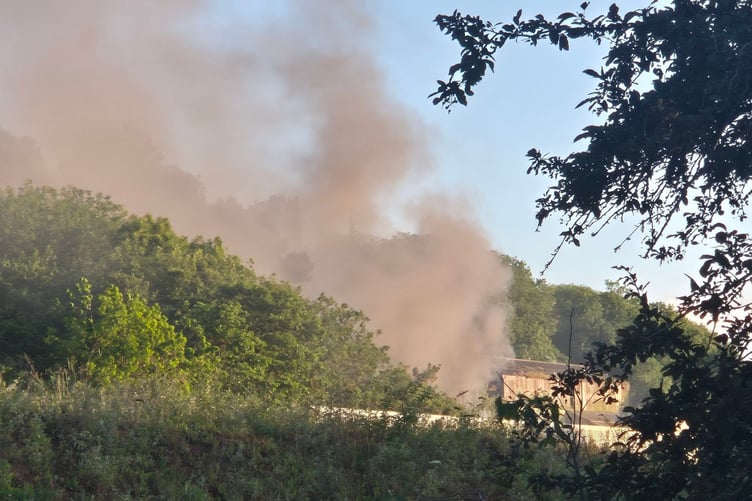 Thick smoke can be seen pouring from the former paper mill site in Watchet after an arsonist struck ion Tuesday.