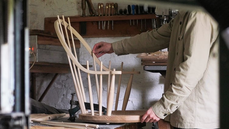 Alex Ward creating a traditional Windsor chair in his Quantock Hills carpentry workshop.
