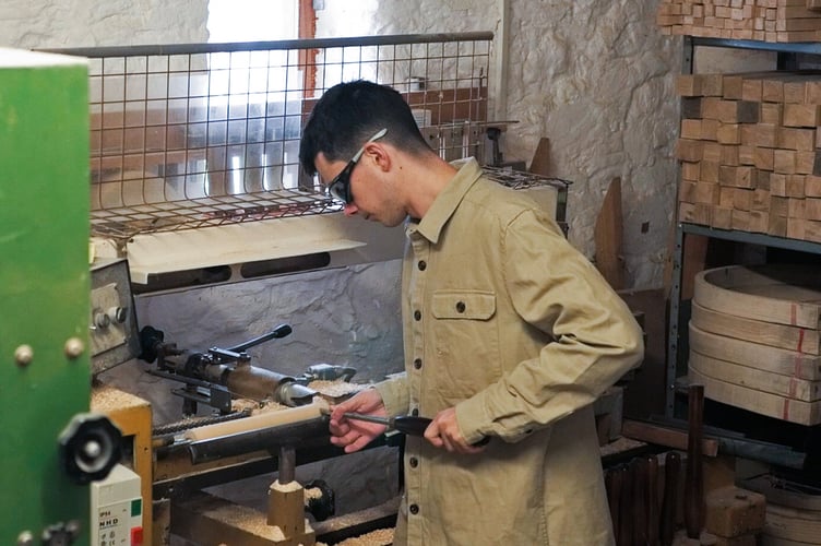 Alex Ward at work in his Quantock Hills carpentry workshop.