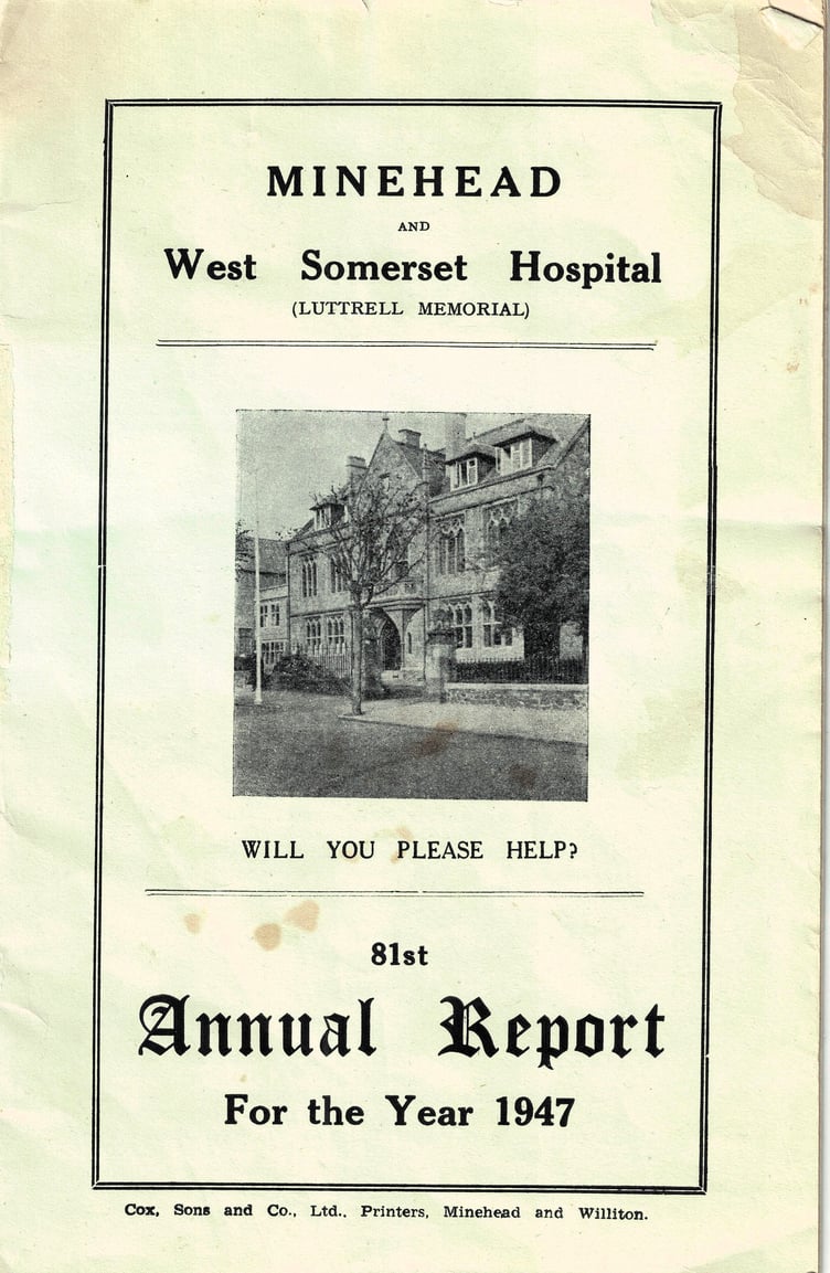 The recently unearthed Minehead Hospital annual report from 1947.