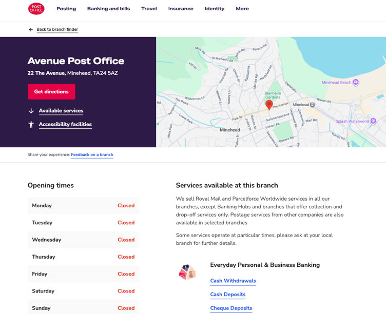 Minehead's only Post Office has now closed.