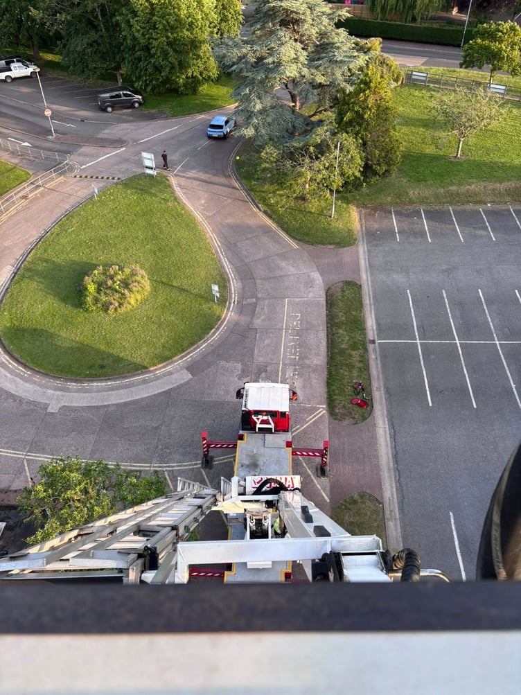 A Minehead firefighter's view of the West Somerset College campus from the top of one of the brigade's tallest ladders during a training exercise.