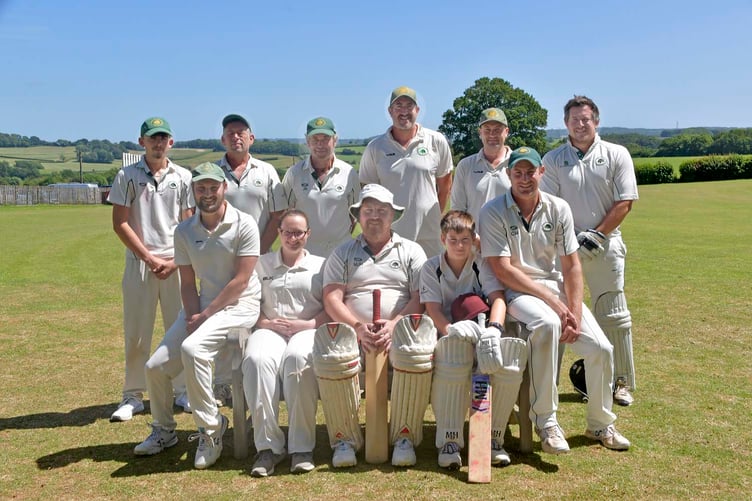 Ashbrittle 2nd XI, back left to right: Leon Westcott, Carl Westcott, John Barker, Andy Hill, Rob Popplestone, Rob Hill; front: Jack Piper, Ellie Popplestone, Mike Hill, Freddie Hill, Chris Hill.