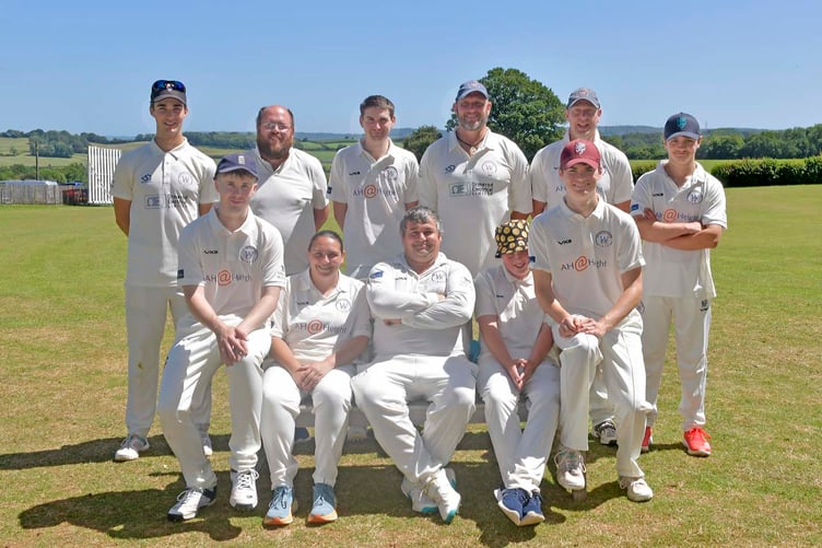 Wiveliscombe 2nd XI who play in Division Three of the West Somerset Cricket League, back left to right: Tom Lorimer, Robin Stutt-Hannaford, James Drake, Shaun Heyns, Warren Hayns, Nathan Pincombe. front: Sam Milsom, Donna Pocock, Ian Pincombe, Kean Hannaford, Jock Warren.