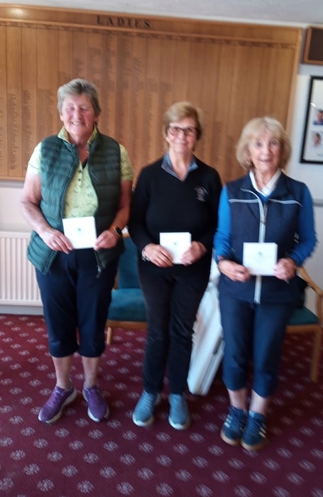 Lesley Davis, Ros Chidgey and Kay Luckett, winneres of the Somerset Seniors Spring Meeting