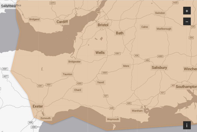 A Met Office map of is amber heatwave alert.
