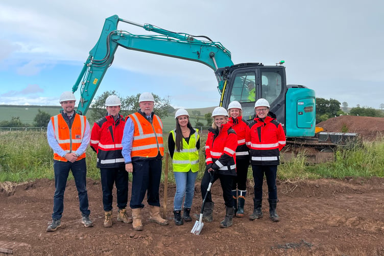 Attending the Tilia Homes ground breaking ceremony in Nether Stowey were (left to right) head of construction Deklan Hurst, commercial director Jon Williams, interim managing director Ross Faragher, Homes in Somerset project officer Alex Williams, sales manager Alex Hambleton, sales director Emma Cotterill, and land and planning director Andrew Ball.