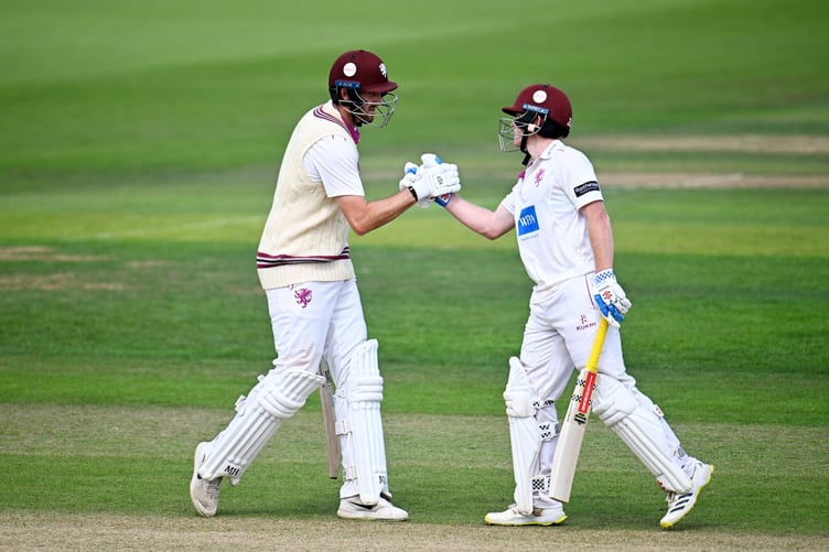 Two century-makers for Somerset- Craig Overton (left) and Thomas Rew
