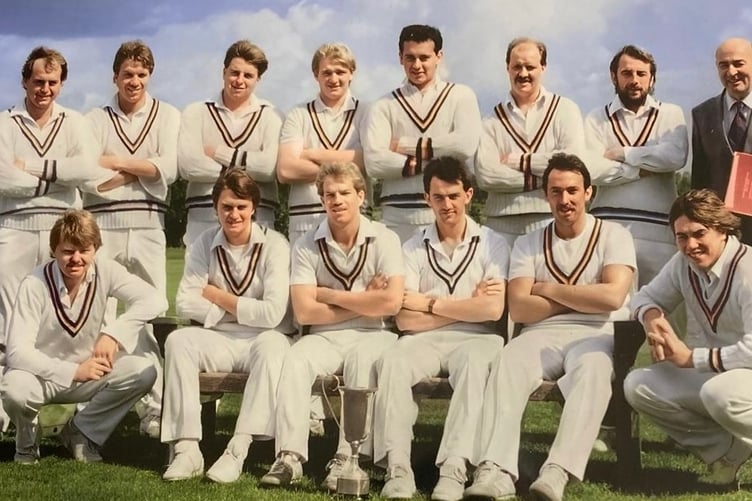 Minehead, Premier League champions 1986, back left to right: David Hurley, Kevan Murrell, Ian Bowditch, Andrew Stevens, Shaun Coleman, Clive Copp, Colin Johnson, John Burnell; front: Denis Compton, Richard Furse, Andrew Murrell, Stuart Tudball, Martyn Knight, Paul Thomas.