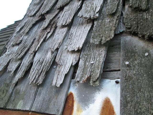 Weathered shingles seen up close on the spire of Porlock's St Dubricius Church. PHOTO: PCC and Freeline Gfx.