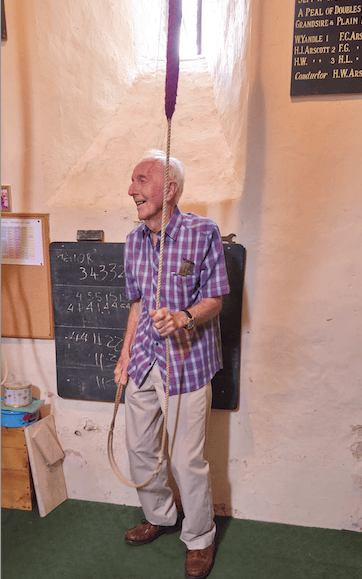 Reg Holcombe joined Timberscombe St Petrock's Church bellringers to mark his 90th birthday by helping to ring the bells again.