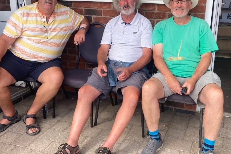 Left to right - former Minehead players Martyn Knight, David Milton and Billy Nickleson enjoy the reunion at the club.