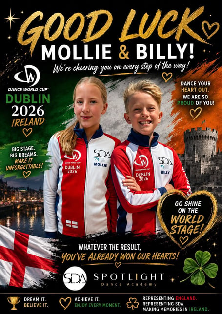Minehead's Spotlight Dance Academy's Mollie and Billy are off to represent England in the world cup of dance, in Dublin.