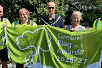 Minehead Mayor Cllr Craig Palmer with the team behind another Green Flag for the town's Blenheim Gardens.