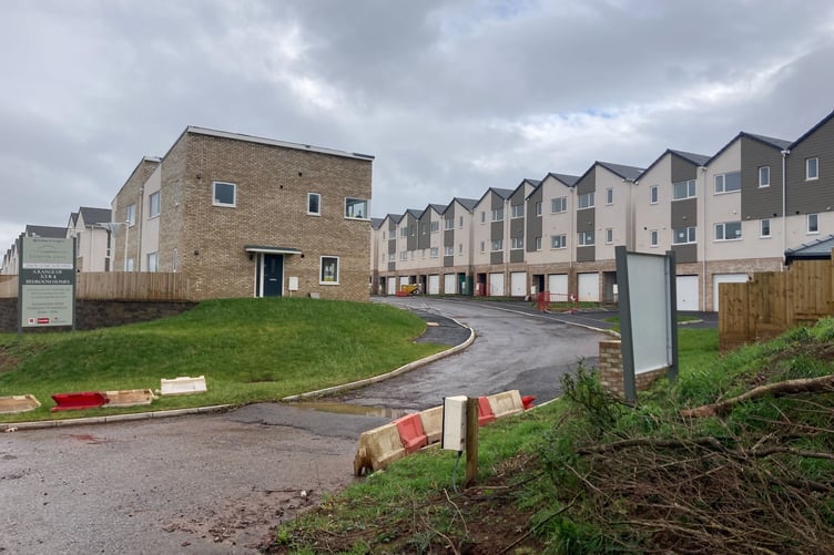 Entrance to the Exmoor Gate development of 70 homes on the A39 Hopcott Road in Minehead.