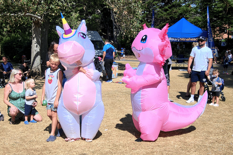 Larger-than-life playmates in Minehead Blenheim Gardens for children breaking up for summer holidays.