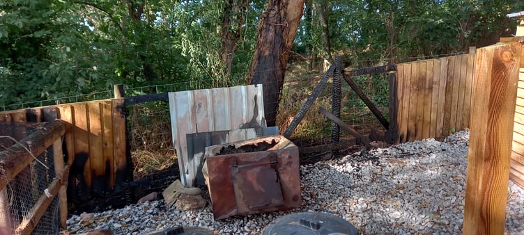Some of the damage caused when fire broke out in the back garden of a Blue Anchor property close to a one-acre wood.