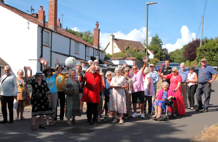 Some of the Kilve villagers who sang 'Happy Birthday' outside Grace Thorne's home on the occasion of her turning100 years old. PHOTO: George Ody.