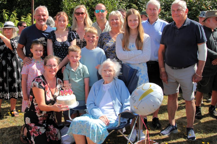 Kilve's Grace Thorne surrounded by family for a celebration of her 100th birthday. PHOTO: George Ody.