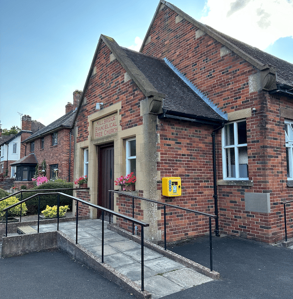 One of Minehead Community Defib Group's other defibrillators, fitted to Millbridge Evangelical Church.