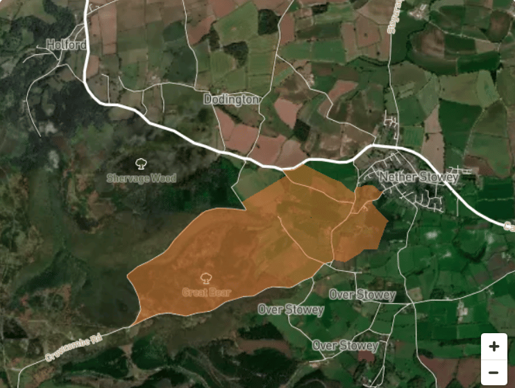 A National Grid map showing the area affected by Sunday morning's power cut shaded in brown.