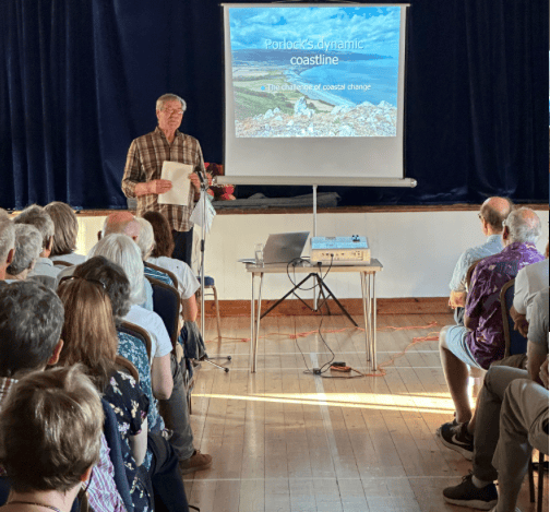 Nigel Hester presenting his talk on the history and geology of Porlock Marsh.