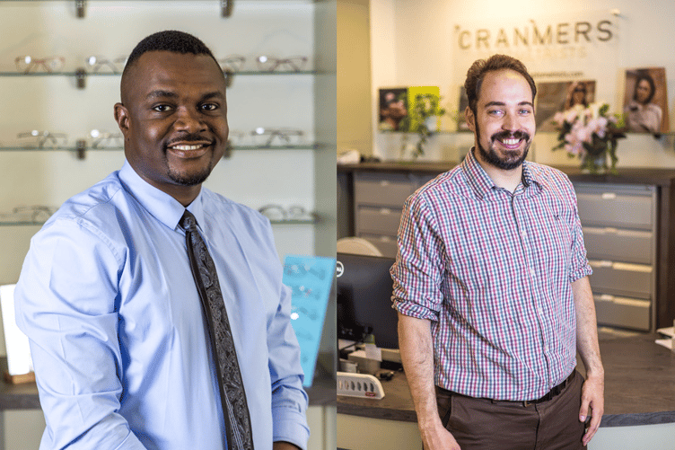Godswill Ofoegbu (left) and Daniel Hill have strengthened leadership in Minehead independent opticians Cranmers.