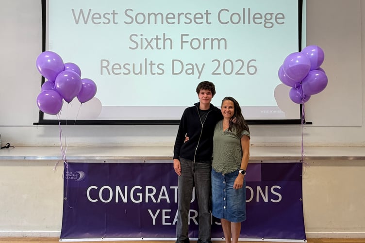 Louis Wright with his mother on West Somerset College A Level results day.