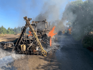 Tractor catches alight near village