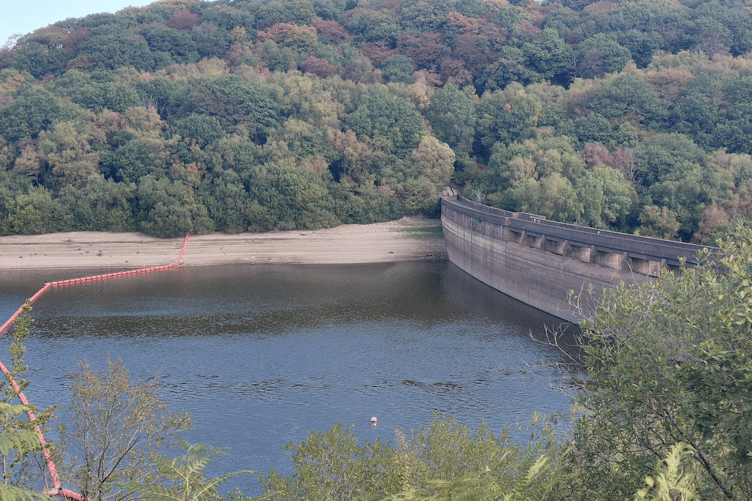A view of the dam at Clatworthy Reservoir, near Wiveliscombe.