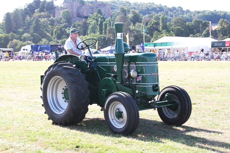 Wally Hawkins on his 1949 Field Marshall 3 tractor at Dunster Show 2026. PHOTO: George Ody.