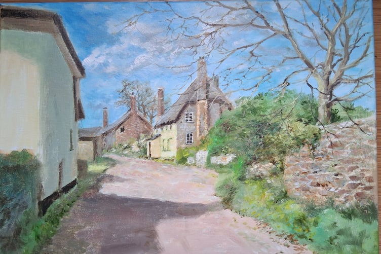 A painting of Bossington which is among those being exhibited in Dulverton by artist David Jessup.