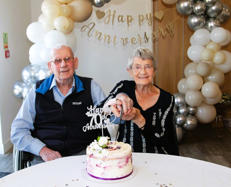 Frank and Valerie Webber at a celebration for their platinum wedding anniversary. PHOTO: George Ody.