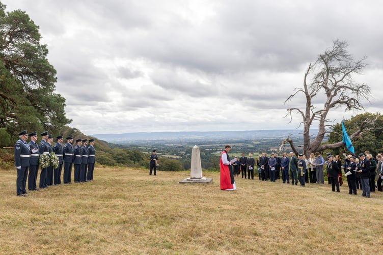 Bishop to the Forces the Rt Rev Nigel Stock leads a memorial service on the Quantock Hills for a Halifax aircraft crew killed in a crash in 1945.