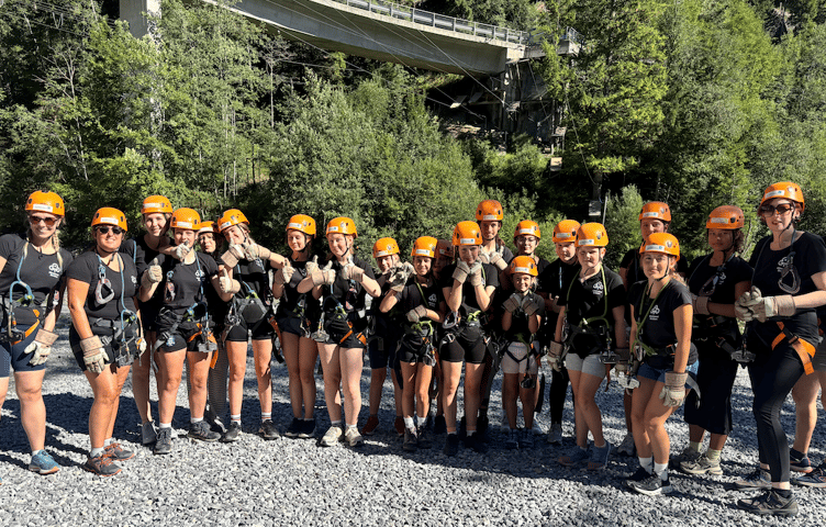 Members of Girlguiding Minehead Division prepare for a treetop challenge during their trip to Switzerland.