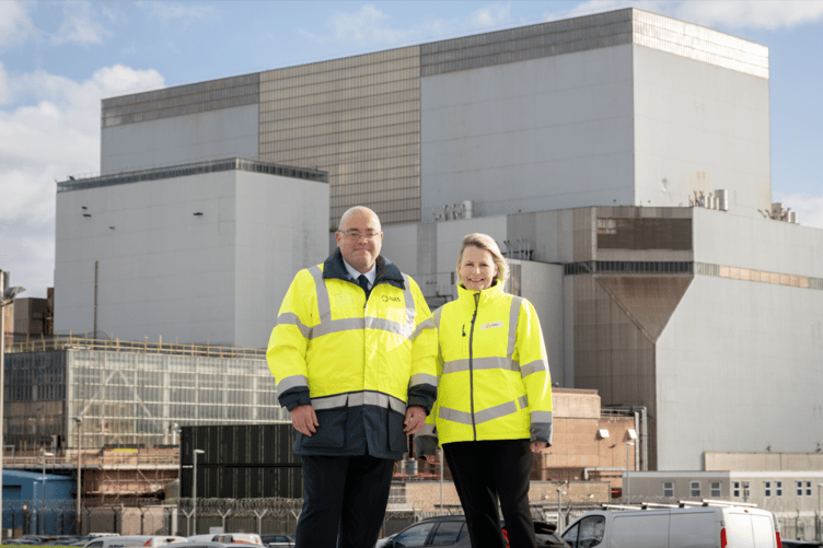 Dr Andrew Munro and Clare Sharpe at Hinkley Point B nuclear power station.