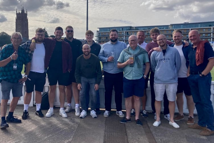 The MCC group at the County Ground, from left: Stu Tudball, Connor Paterson, Ellis Taylor, Ian Buchanan, Alfie Ruckledge, Darren Sherring (crouching in front), Dan Bowditch, Ian Groves, Gary Bennett, Oliver Groves, Marc Girling, Chris James and Andrew Stevens