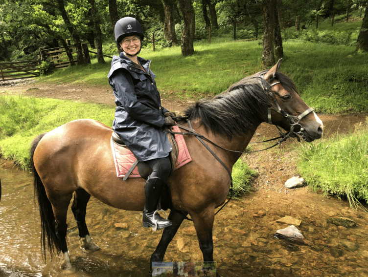 Author Sara Hudston on horseback on Exmoor.