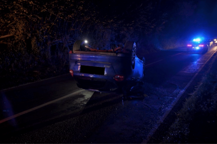 A car stolen from Watchet was left upside down after teenage joyriders crashed it near Washford.