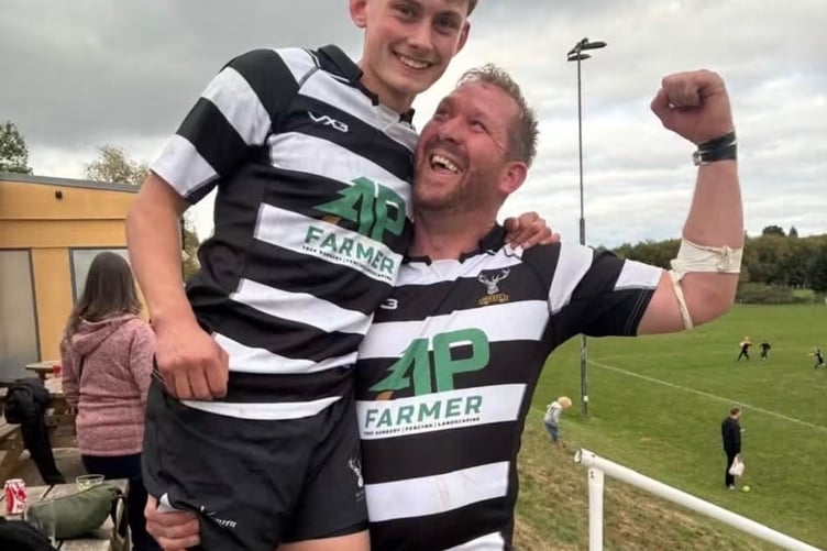 The returning Richard Henson pictured with his godson Fred Cudmore who was making his senior debut for the Barbarians
