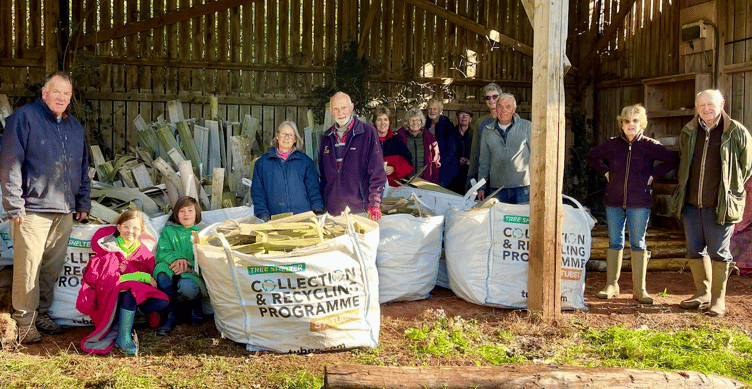 Volunteers helped to collect plastic tree guards in Timberscombe so they can be recycled rather than become pollution.