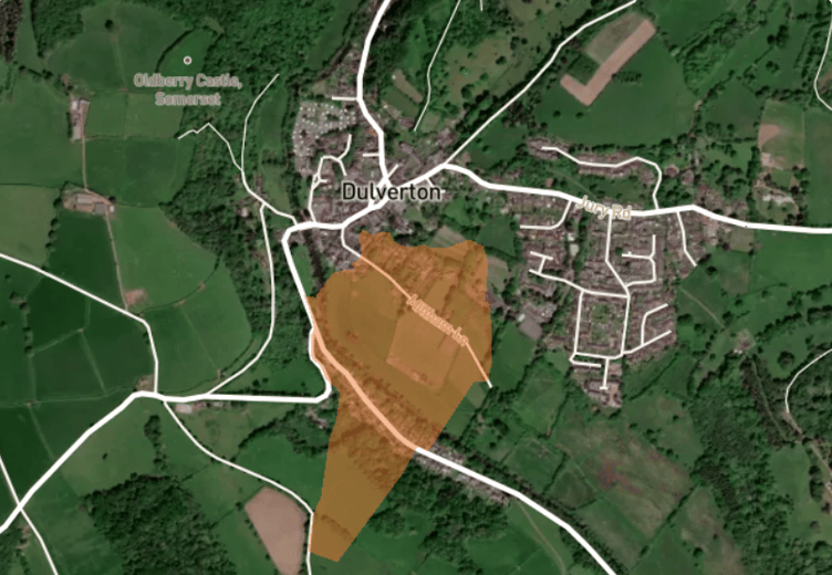 A National Grid map showing the area shaded in brown in and around Dulverton where some customers are in their third day without power after Storm Austen struck.